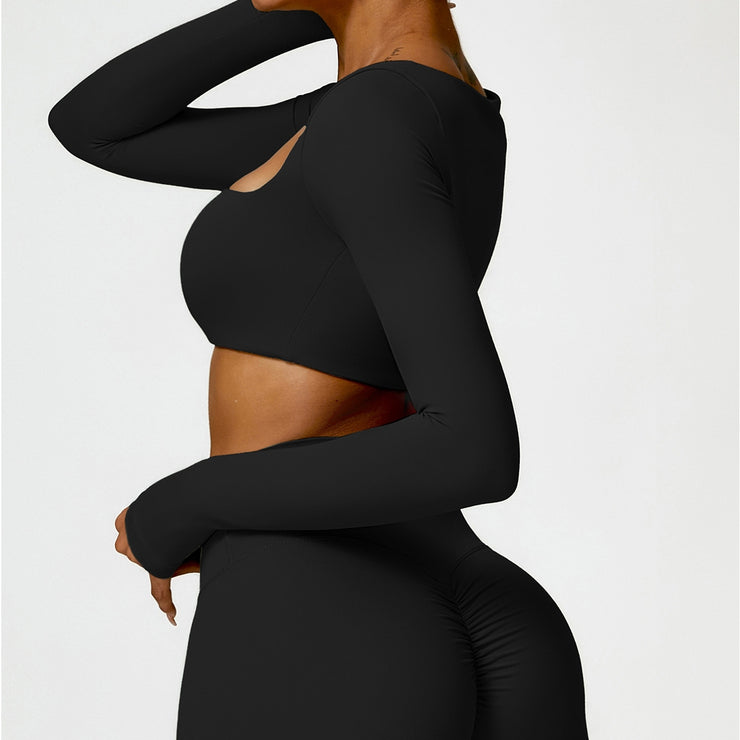 Crop top cu maneca lunga Noir Vibe